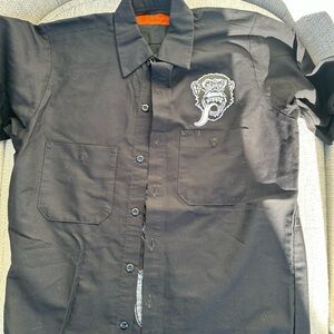 Adidas Black Button-Down Shirt with Embroidered Tiger